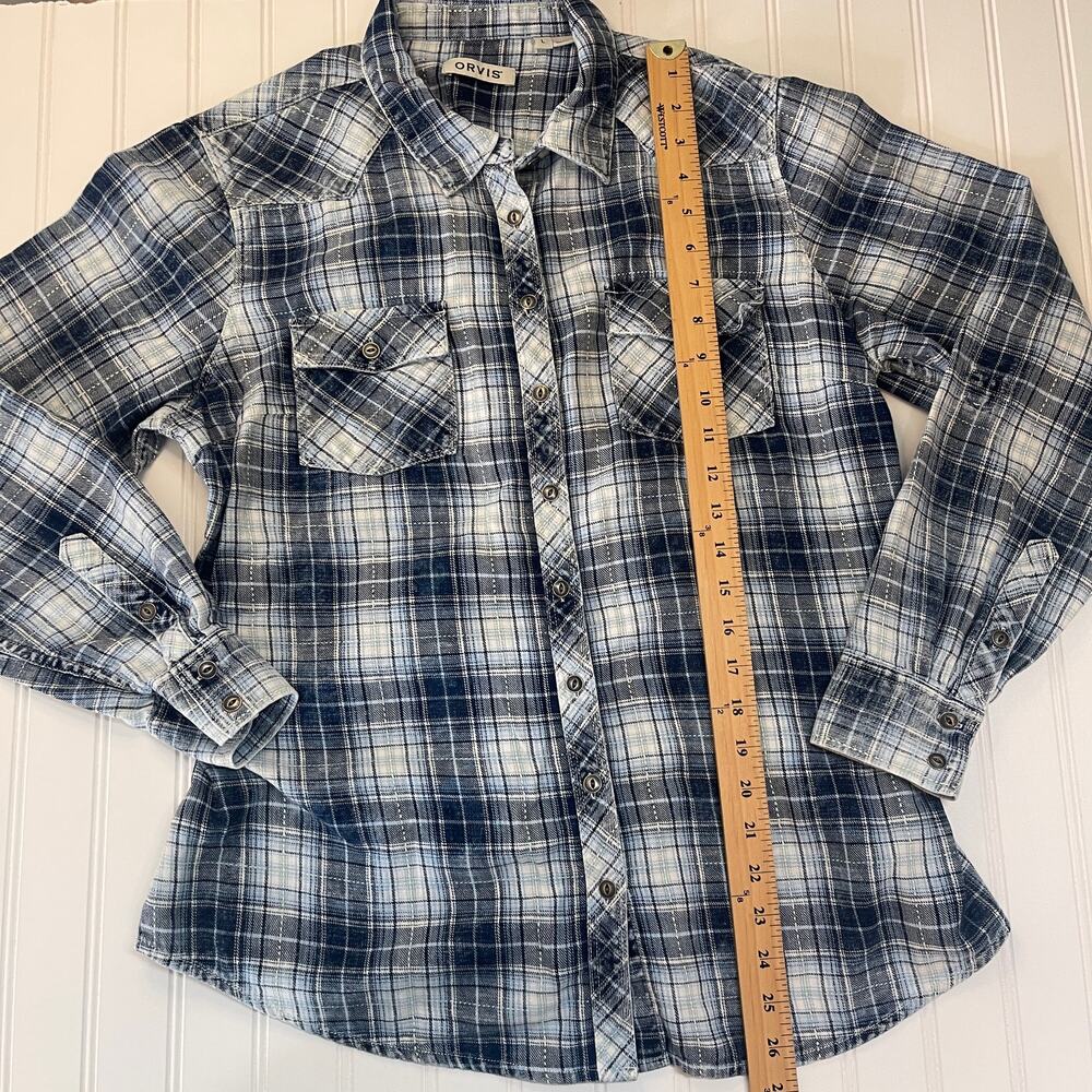 Orvis Blue Plaid Button Down Shirt Cotton Western Size Womens Large - Picture 5 of 7